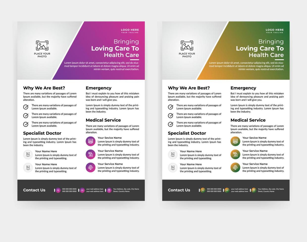 Medical flyer design templates in A4 size vector