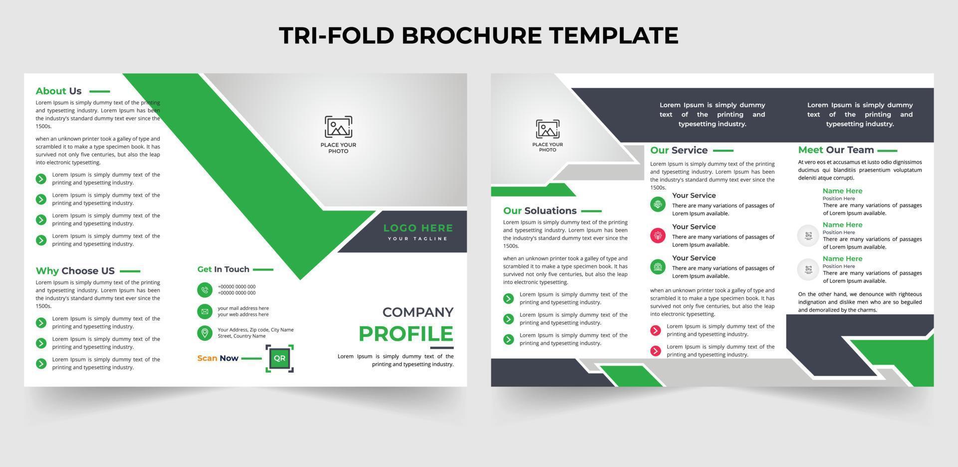 Minimal creative business tri-fold brochure design template in A4 size vector