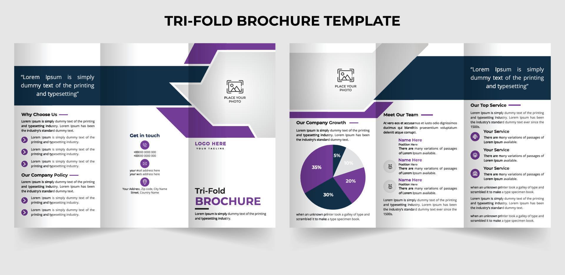 diseño de plantilla de folleto tríptico profesional moderno corporativo en tamaño a4 vector