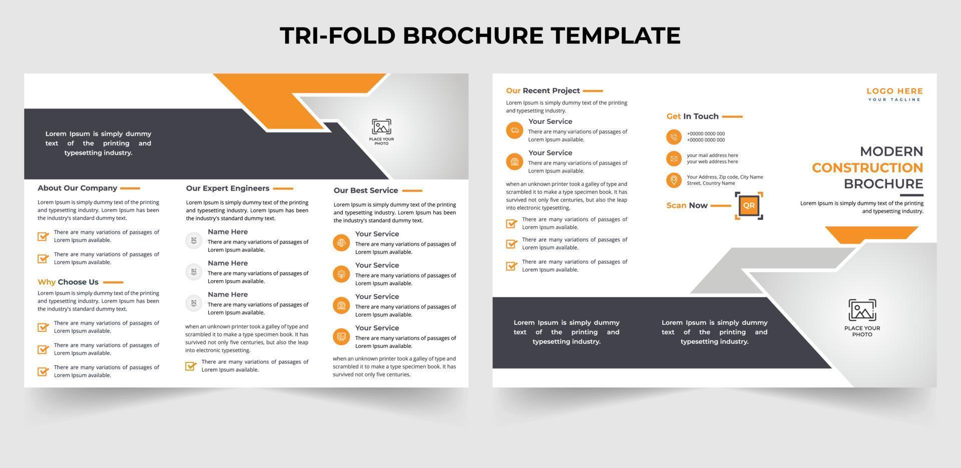 diseño de plantilla de folleto tríptico moderno de construcción en tamaño a4 vector