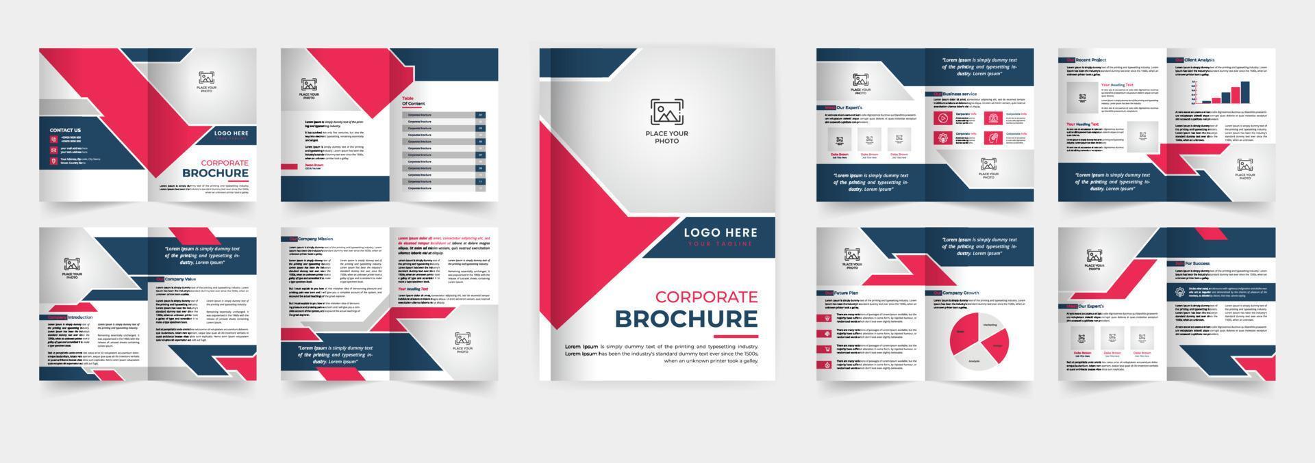 Diseño de plantilla de folleto corporativo de 16 páginas. vector