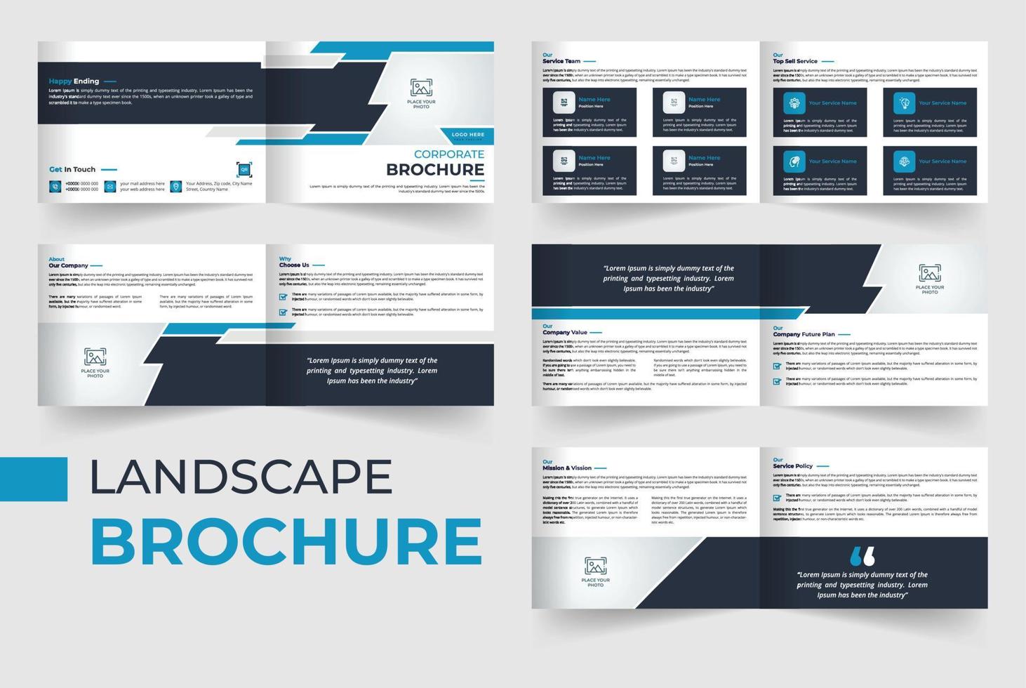 Corporate 10 pages landscape brochure template design vector