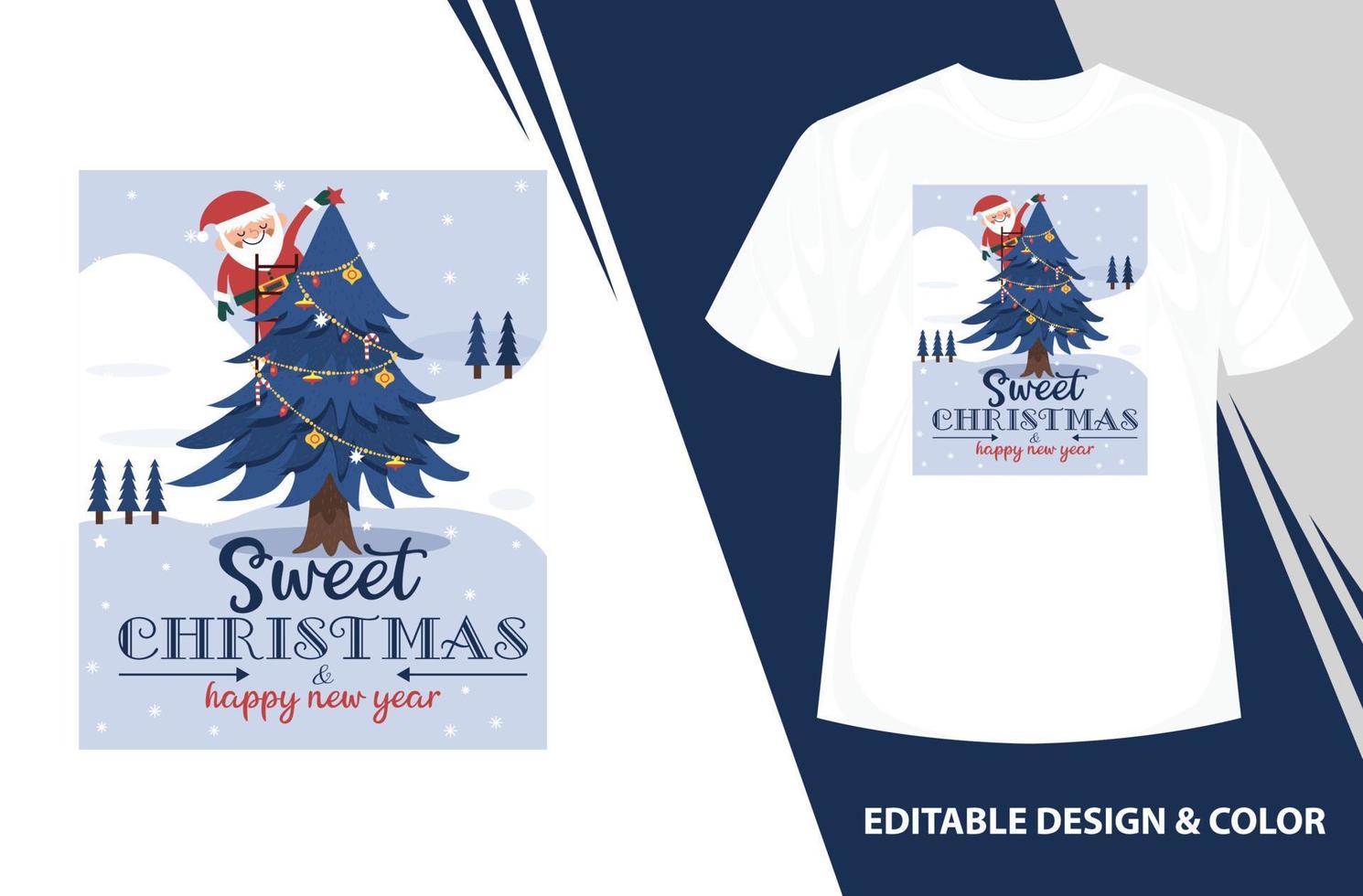 santa claus feliz navidad tee, vector con dulce navidad y feliz año nuevo letras con santa claus, globo de nieve de cristal diseño 3d realista, feliz regalo del día de navidad