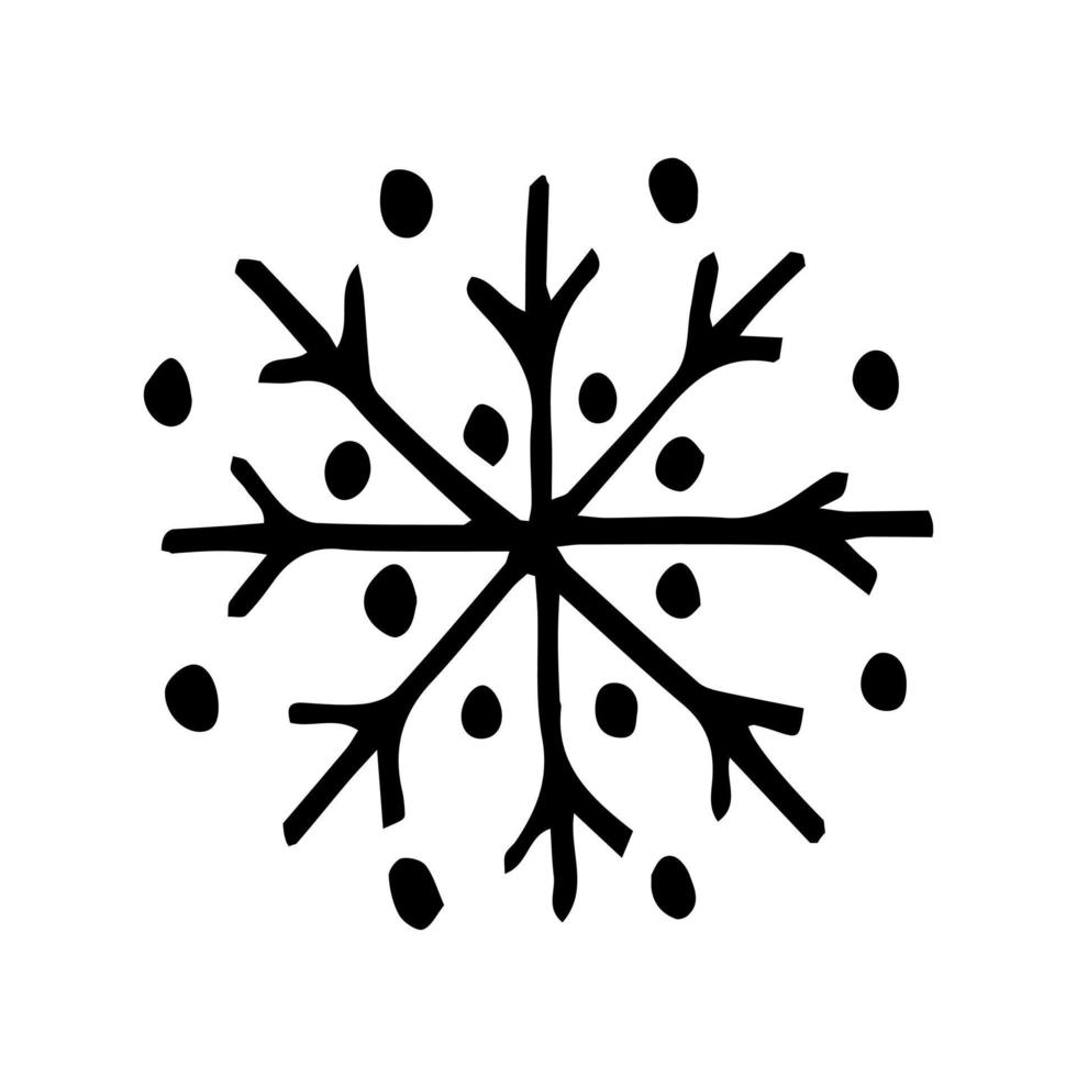 Doodle hand drawn vector snowflake illustration. Clip art isolated on white background. High quality illustration for decoration, Christmas home decor, print, postcards.