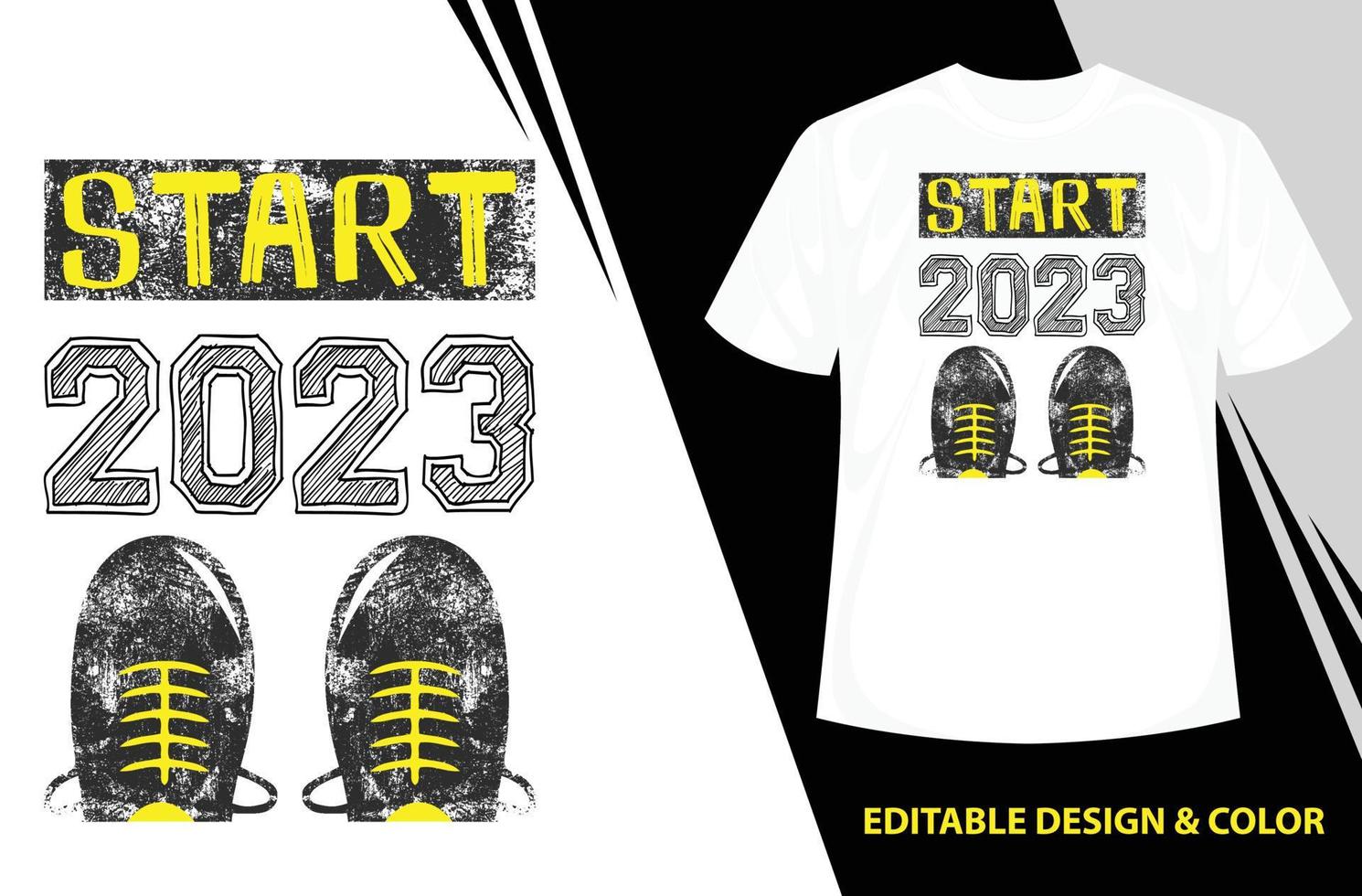 Start 2023 t-shirt design. Minimalist typography t-shirt design. T-shirt vector template. 2023 T-shirt Graphic. Trendy t-shirt design