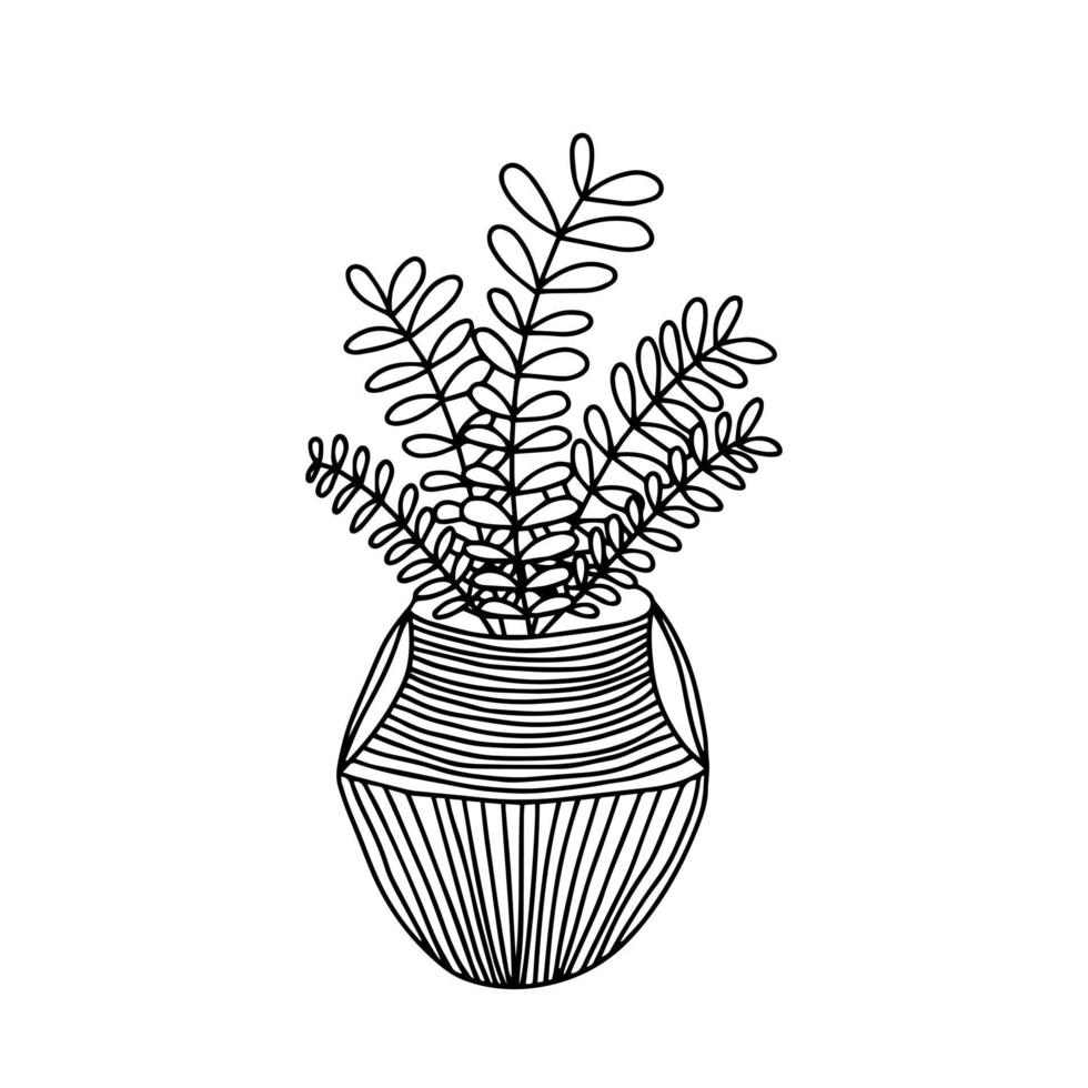 Doodle houseplant in pot illustration. Vector home flower