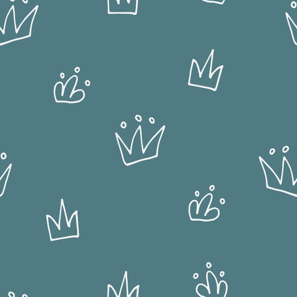 Vector crown seamless pattern. Hand drawn crowns isolated on white background. Vector stock illustration.