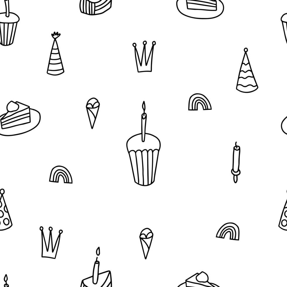 Happy birthday seamless pattern. Party doodle pattern on white background. vector