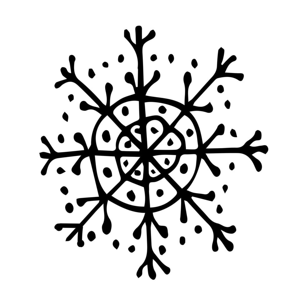 Doodle hand drawn vector snowflake illustration. Clip art isolated on white background. High quality illustration for decoration, Christmas home decor, print, postcards.