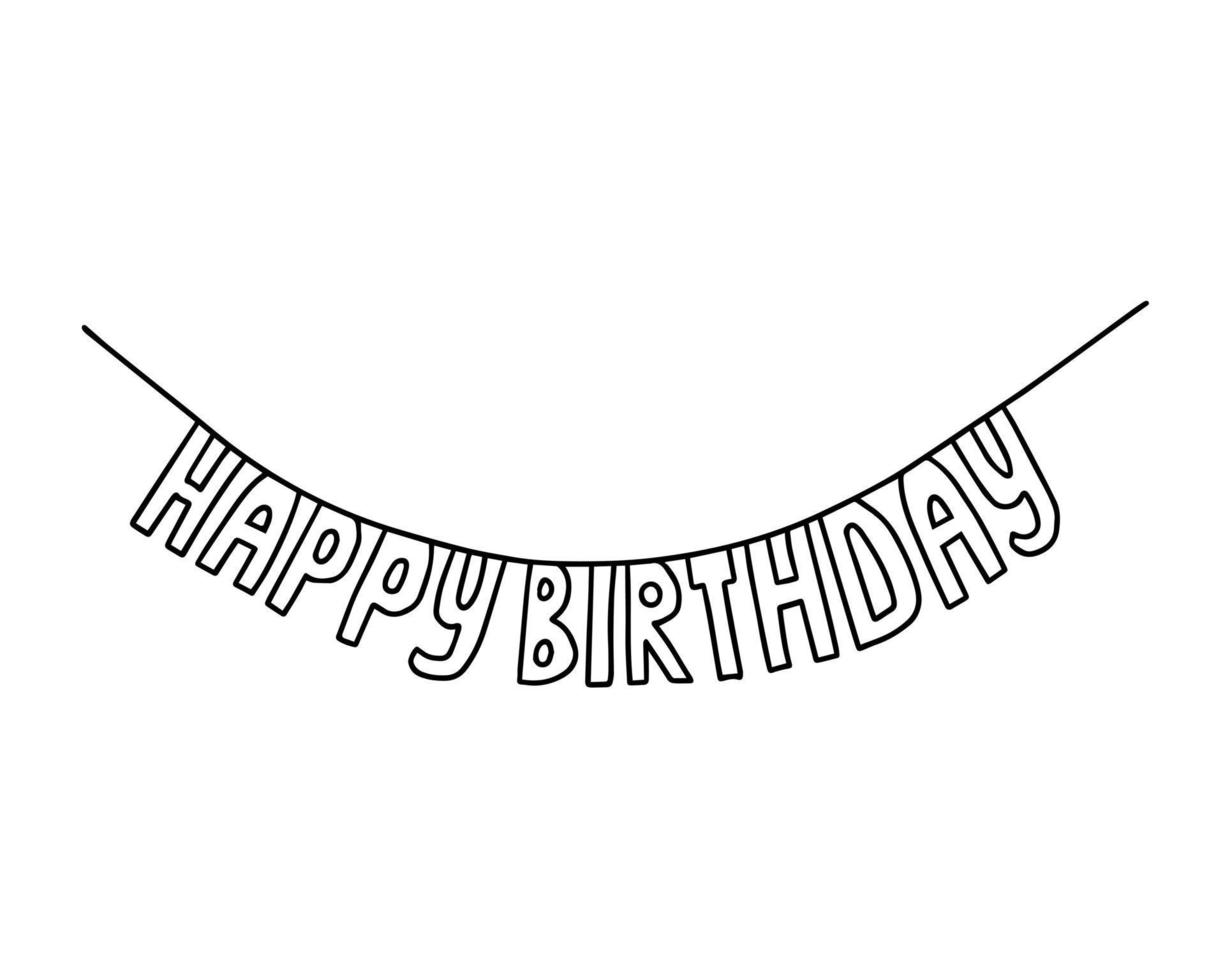 happy birthday doodle vector garland. Hand drawn hanging garland
