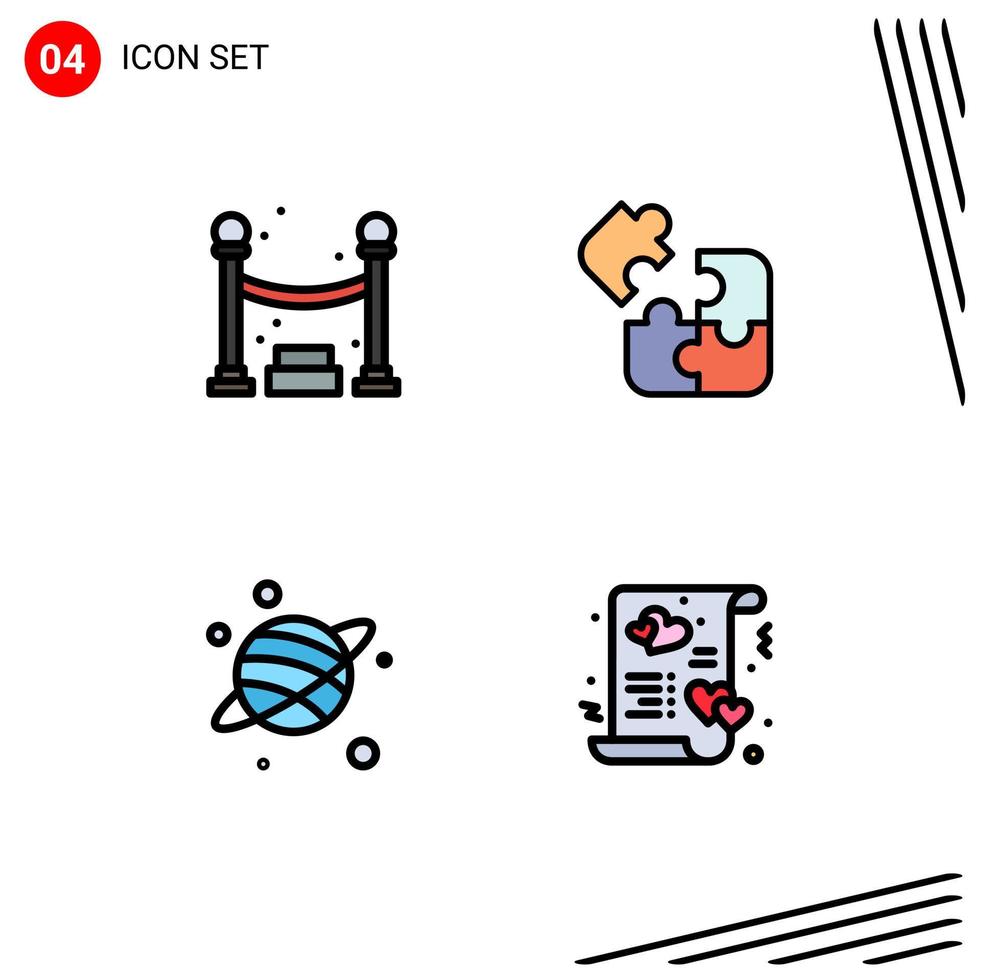 Mobile Interface Filledline Flat Color Set of 4 Pictograms of queue planet business puzzle card Editable Vector Design Elements
