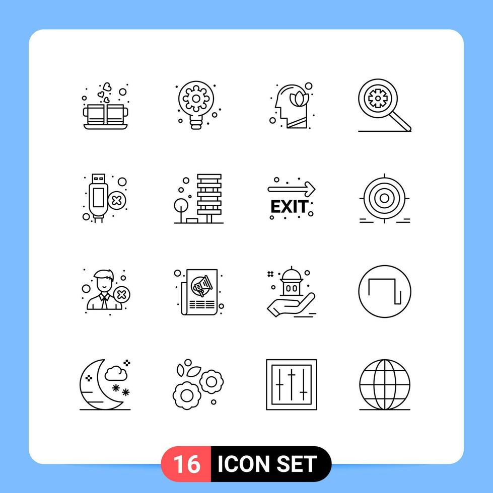 Universal Icon Symbols Group of 16 Modern Outlines of cable options gear control human Editable Vector Design Elements