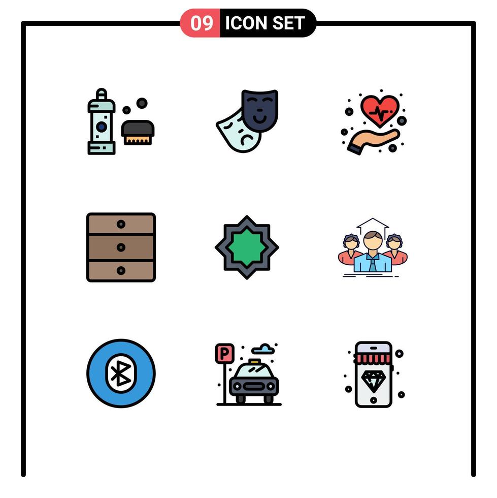 Set of 9 Modern UI Icons Symbols Signs for decoration wardrobe care home appliances furniture Editable Vector Design Elements