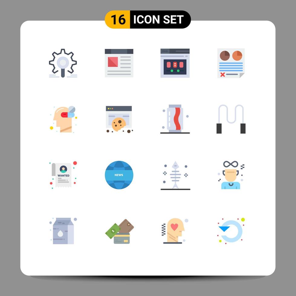grupo de 16 signos y símbolos de colores planos para contrato de sitio web de datos en papel paquete editable web de elementos creativos de diseño de vectores