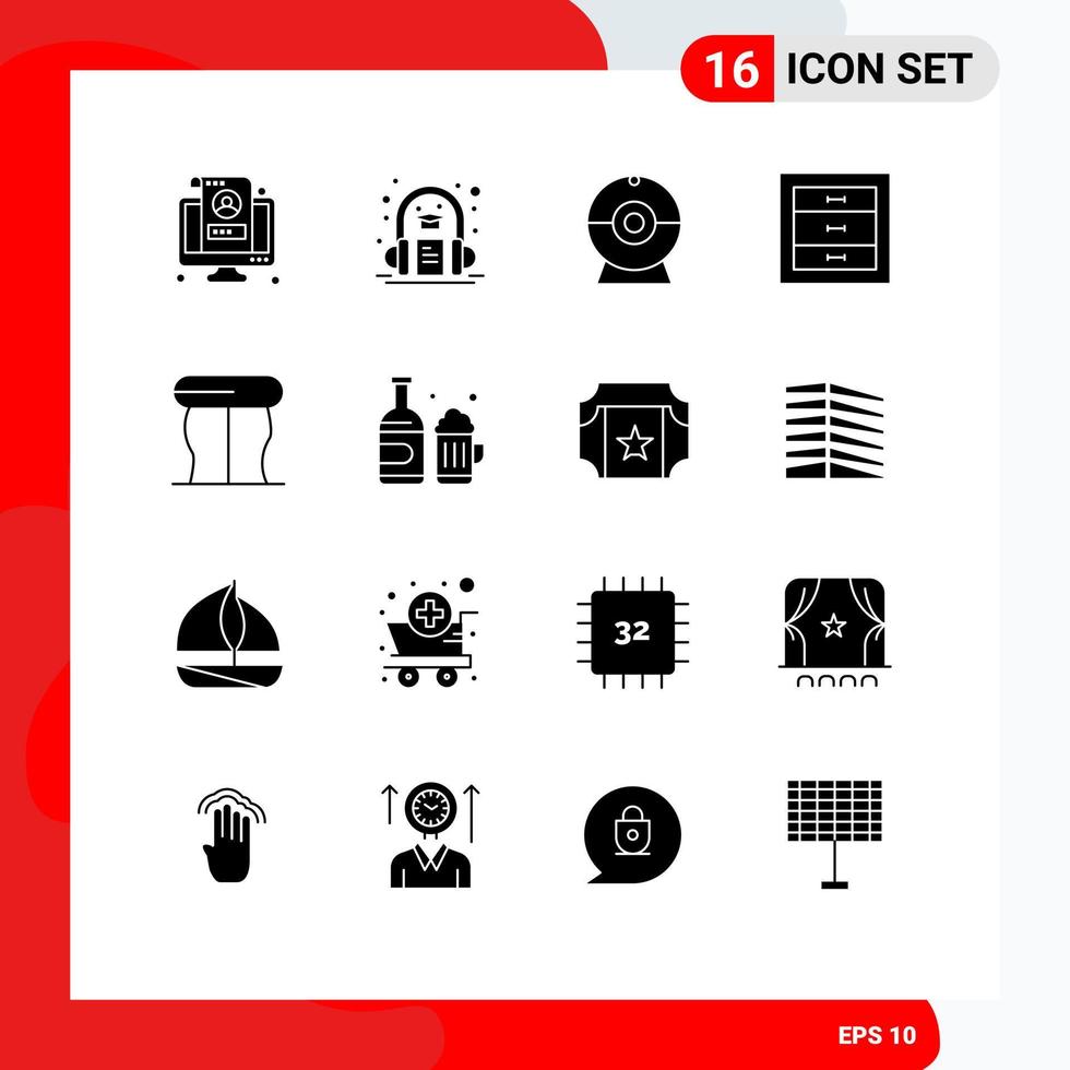 Solid Glyph Pack of 16 Universal Symbols of interior interior learning drawer boxes Editable Vector Design Elements