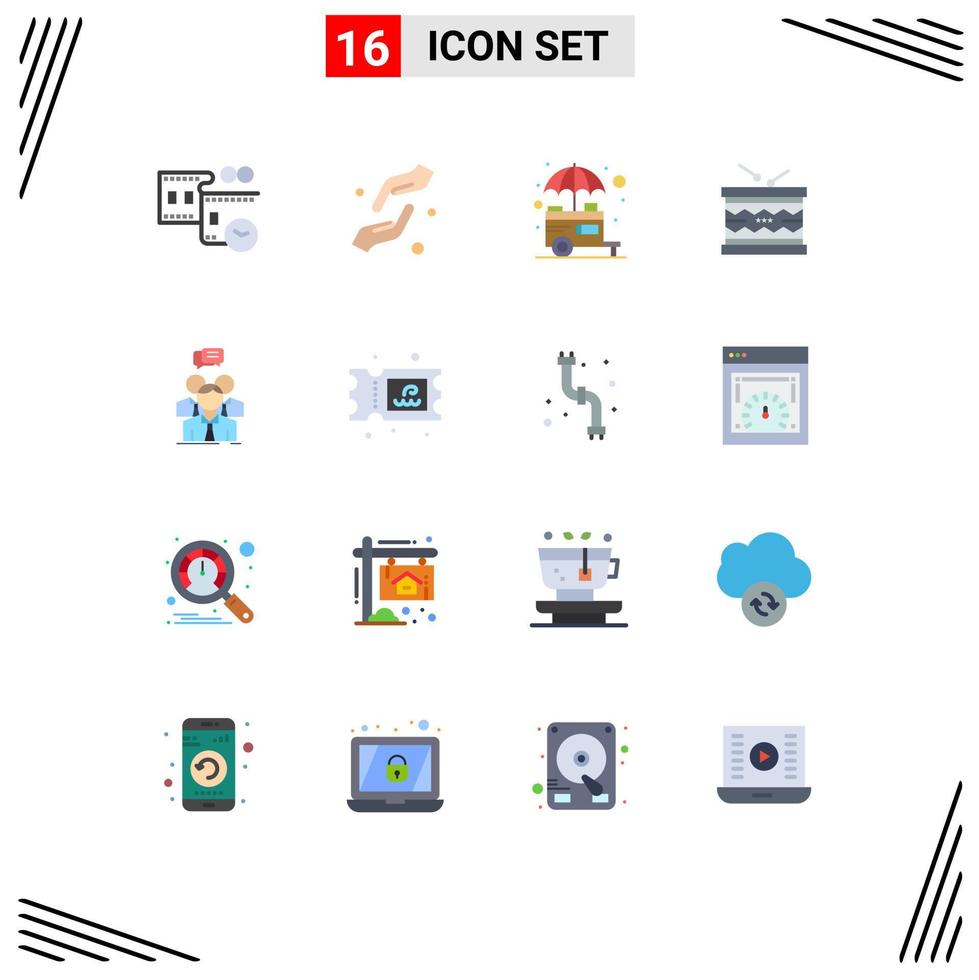 Pictogram Set of 16 Simple Flat Colors of parade instrument shahada drum street Editable Pack of Creative Vector Design Elements