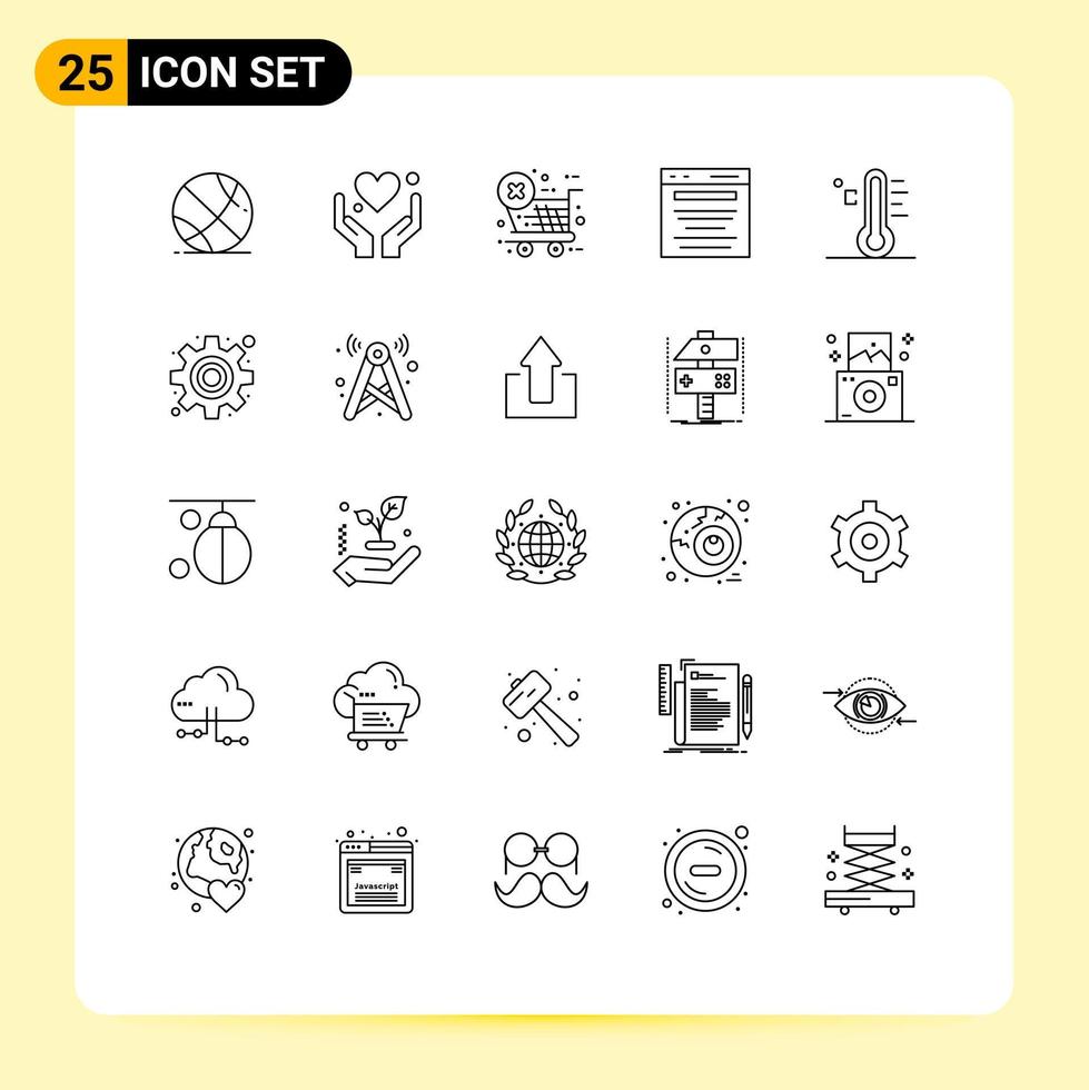 Pack of 25 Modern Lines Signs and Symbols for Web Print Media such as rainy cloud ecommerce search digital marketing Editable Vector Design Elements