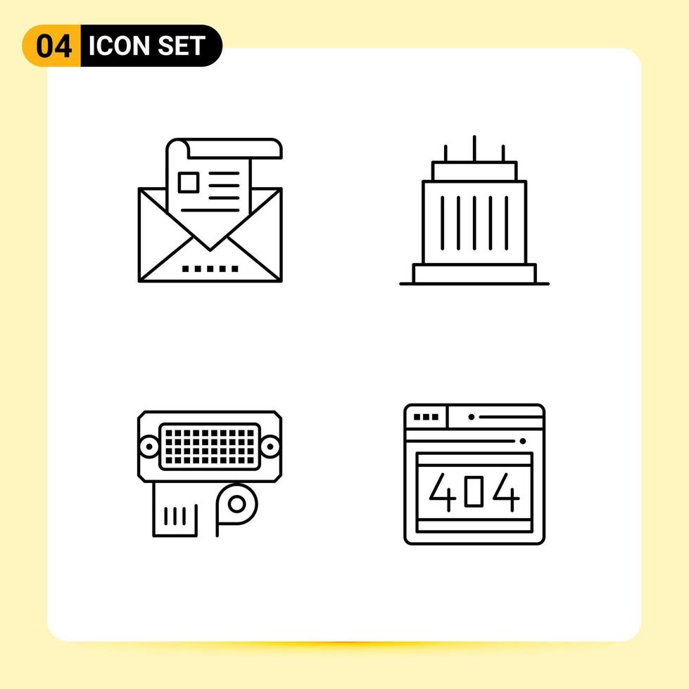 4 Universal Line Signs Symbols of address real envelope estate connection Editable Vector Design Elements