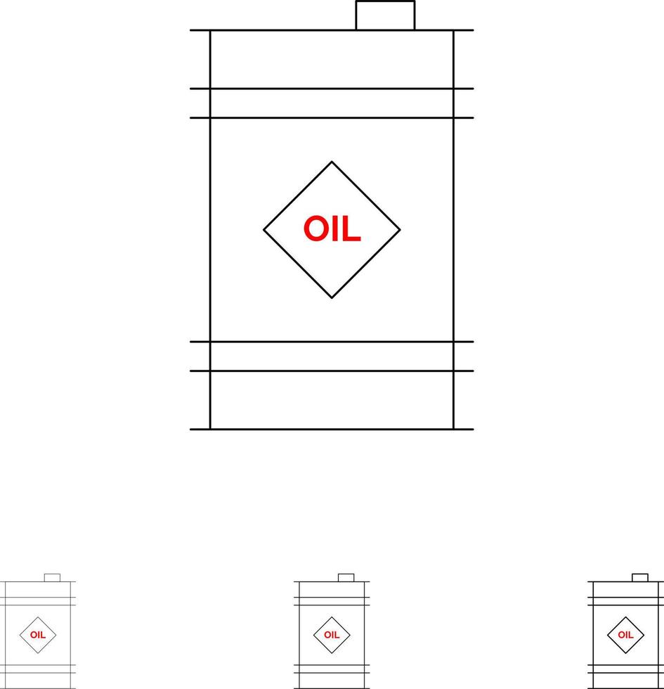 barril de petróleo barril de petróleo tóxico conjunto de iconos de línea negra en negrita y delgada vector