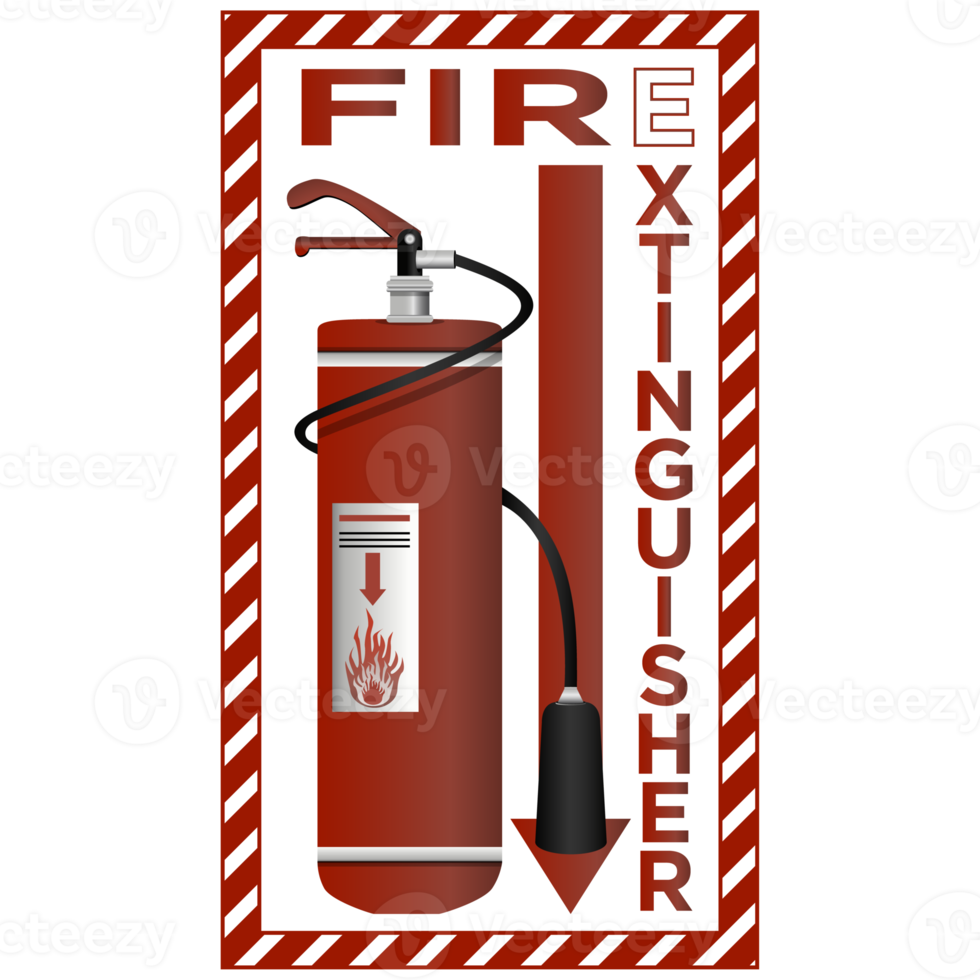 Sign board of Fire extinguisher in realistic style. Colorful PNG illustration.