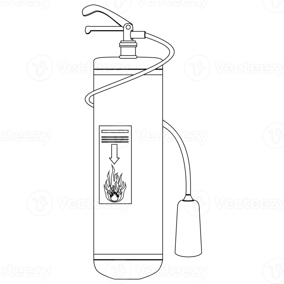 Fire extinguisher in line art style. Colorful PNG illustration.