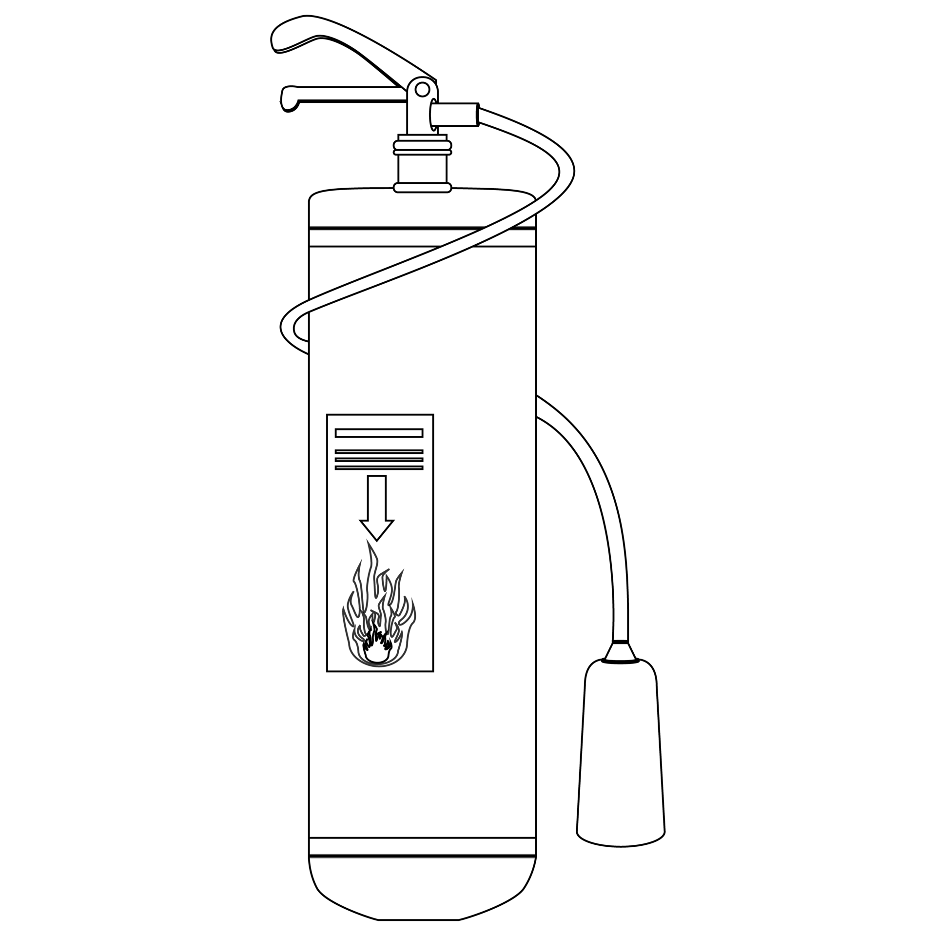 Fire extinguisher in line art style. Colorful PNG illustration