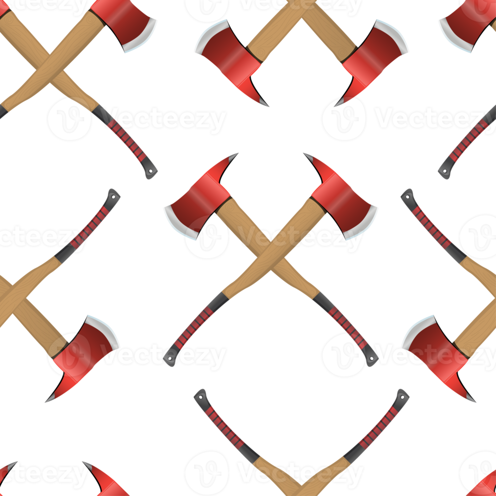 Seamless pattern with crossed axes. Colorful PNG illustration.