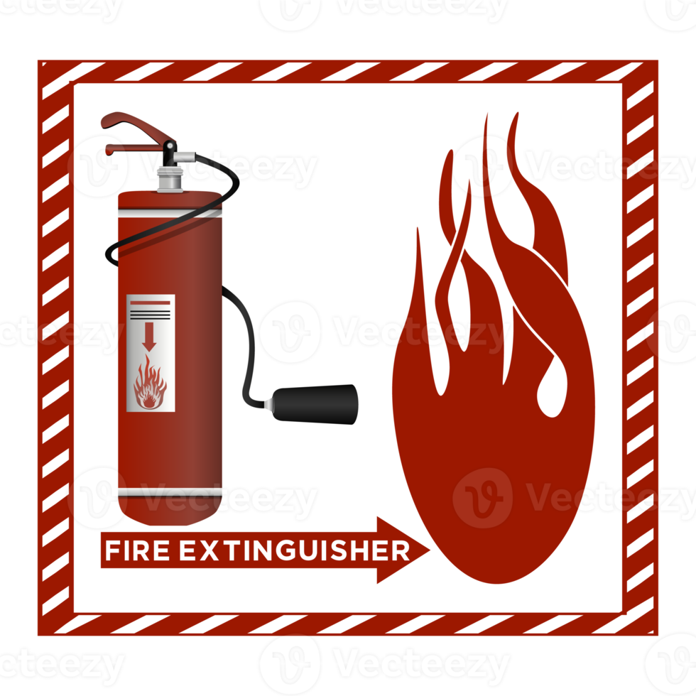 Fire extinguisher Sign board in realistic style. Colorful PNG illustration.