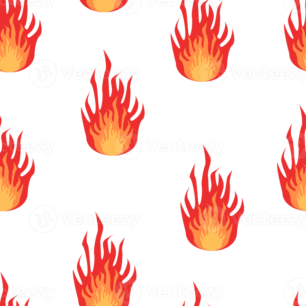 Seamless pattern with FIRE. Colorful PNG illustration.