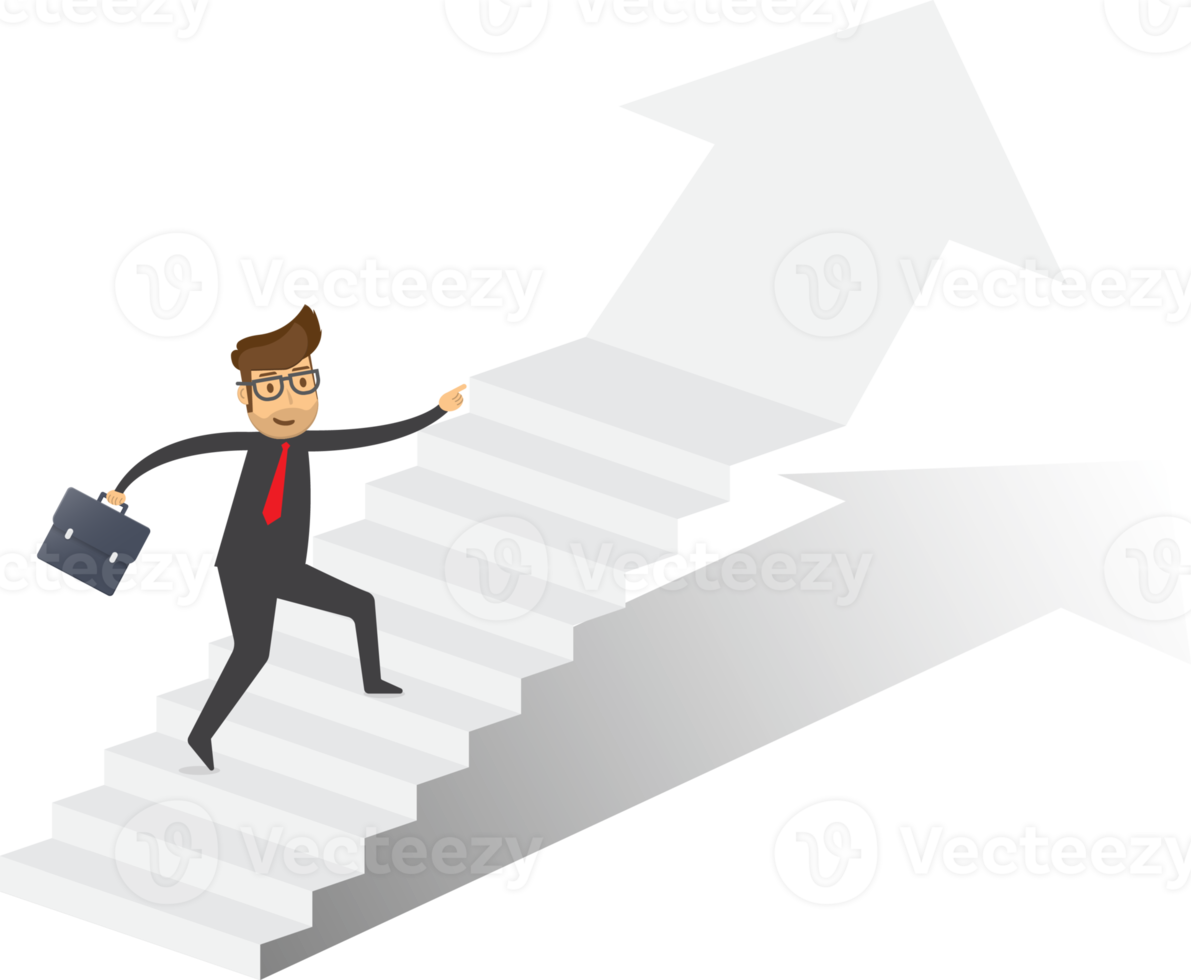 Businessman running up stairway to the top png