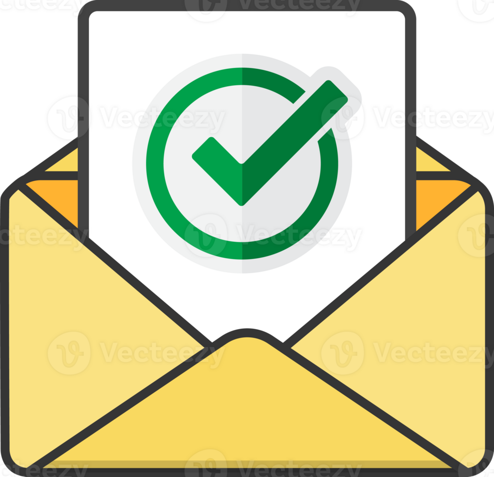 Email with document and round green check mark icon. successful verification concepts. Email icon png