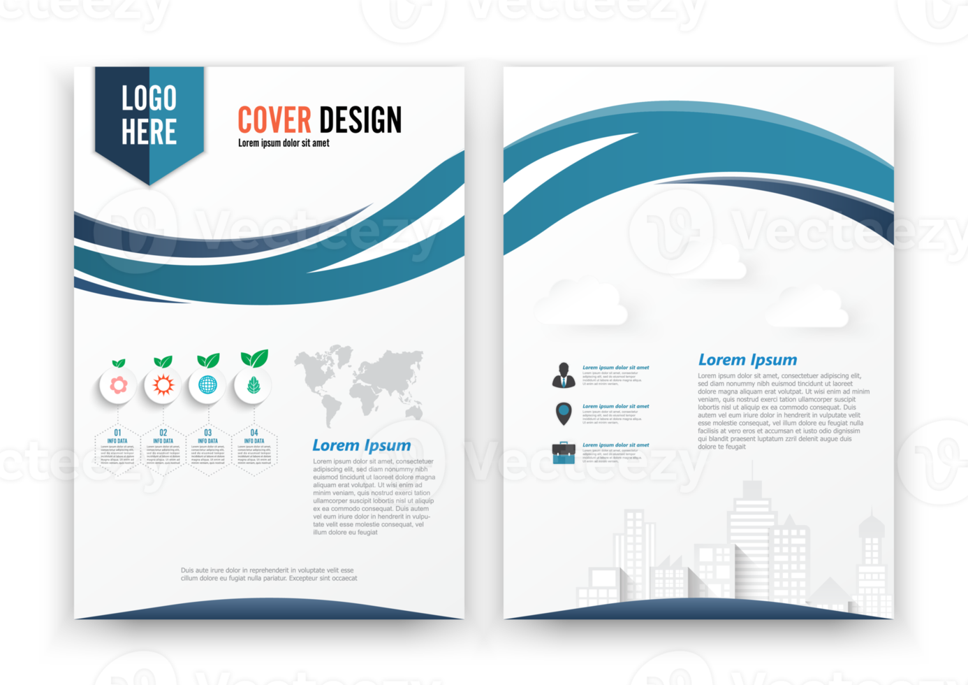 brochure folder ontwerp lay-out sjabloon, grootte a4, kromme ontwerp, blauw kleur voorkant bladzijde en terug bladzijde, infographics. png