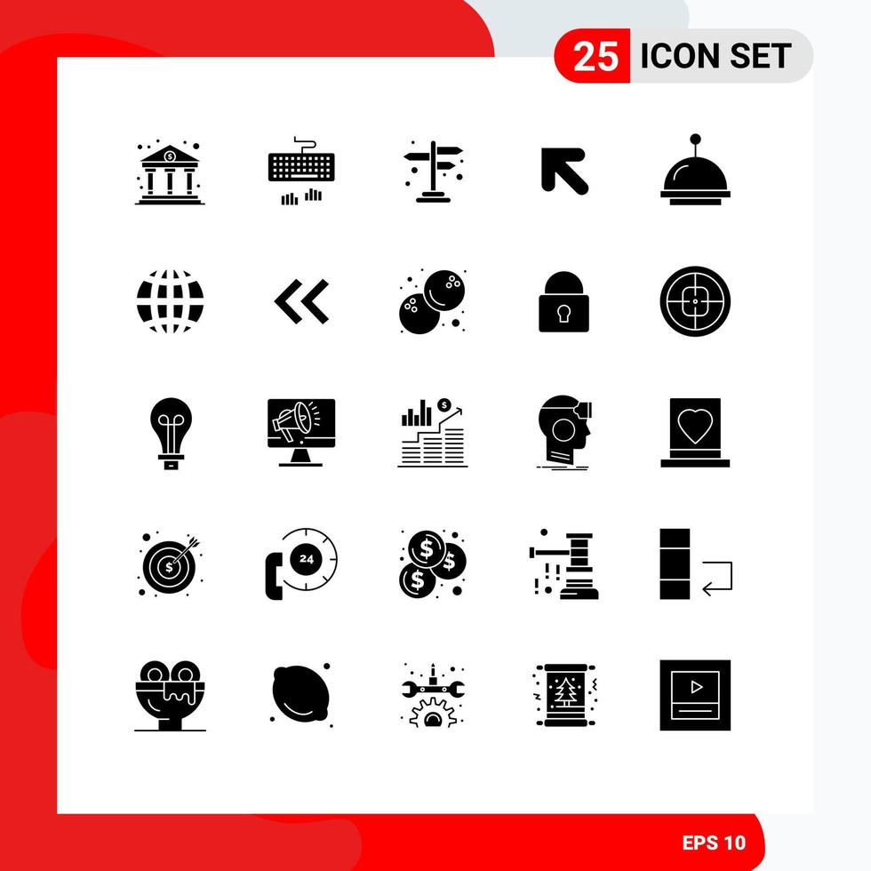 Universal Icon Symbols Group of 25 Modern Solid Glyphs of hotel alarm direction left arrow Editable Vector Design Elements