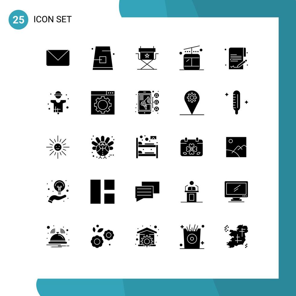 Group of 25 Solid Glyphs Signs and Symbols for money document hat travel gondola Editable Vector Design Elements