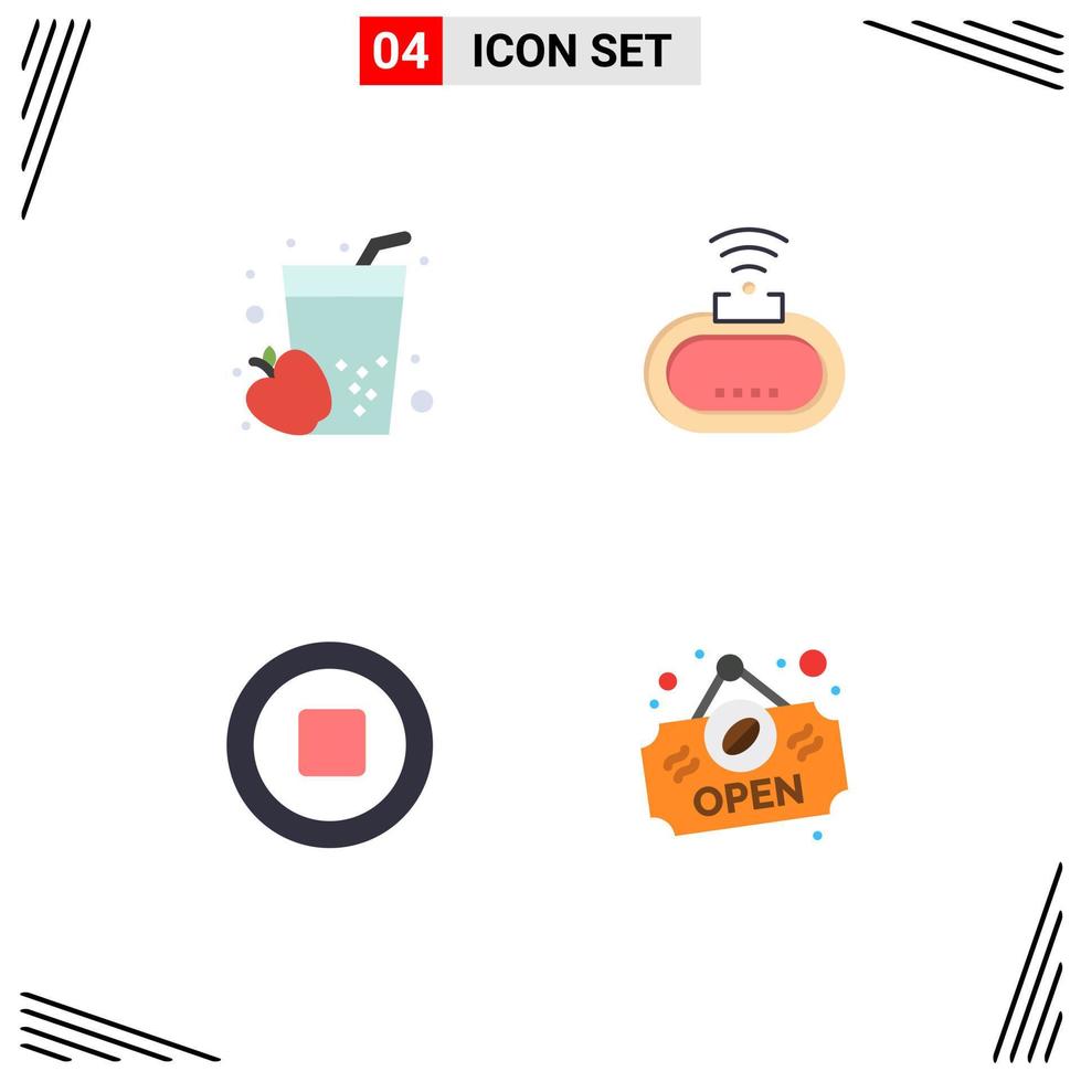 Set of 4 Vector Flat Icons on Grid for apple multimedia juice wifi open Editable Vector Design Elements