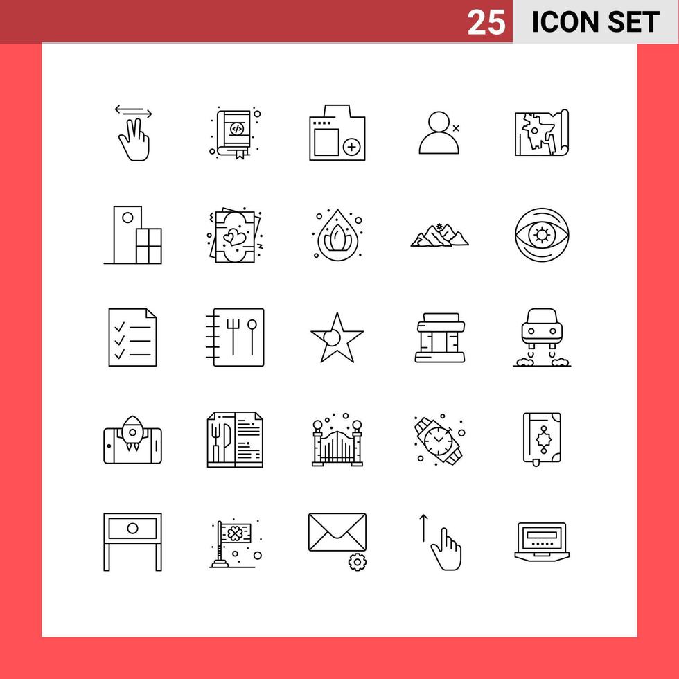 25 User Interface Line Pack of modern Signs and Symbols of bangladesh twitter coding discover people photo Editable Vector Design Elements
