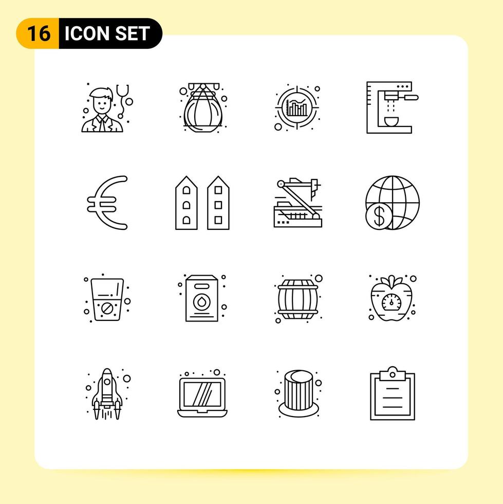 paquete de iconos de vectores de stock de 16 signos y símbolos de línea para edificios euro información moneda alimentos elementos de diseño de vectores editables