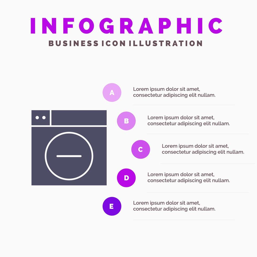 Web Design Less minimize Solid Icon Infographics 5 Steps Presentation Background vector
