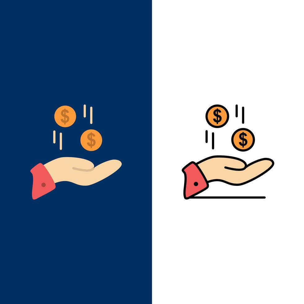 Hand Dollar Money Currency Charity  Icons Flat and Line Filled Icon Set Vector Blue Background