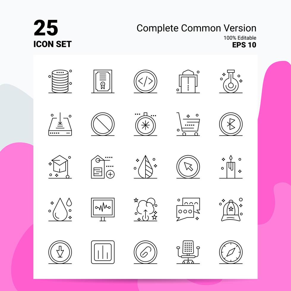 25 Complete Common Version Icon Set 100 Editable EPS 10 Files Business Logo Concept Ideas Line icon design vector