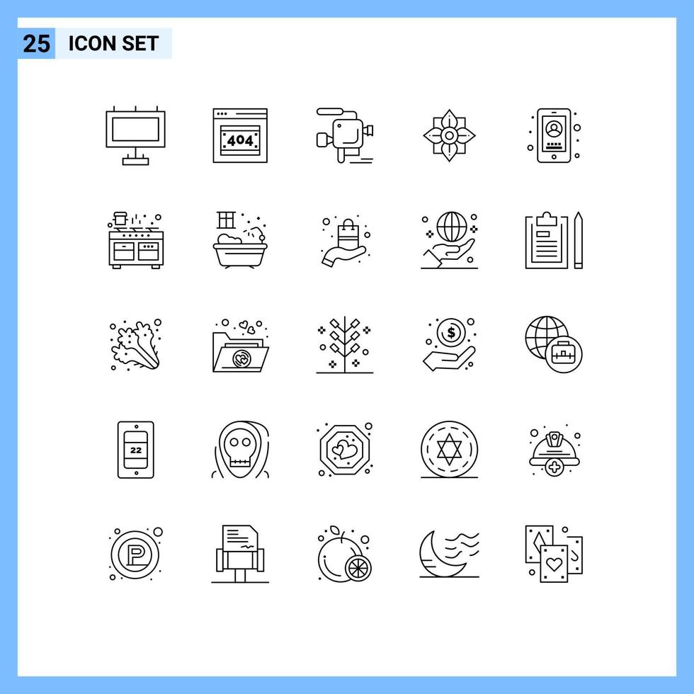 símbolos de iconos universales grupo de 25 líneas modernas de teléfono negocio cine decoración china elementos de diseño vectorial editables vector