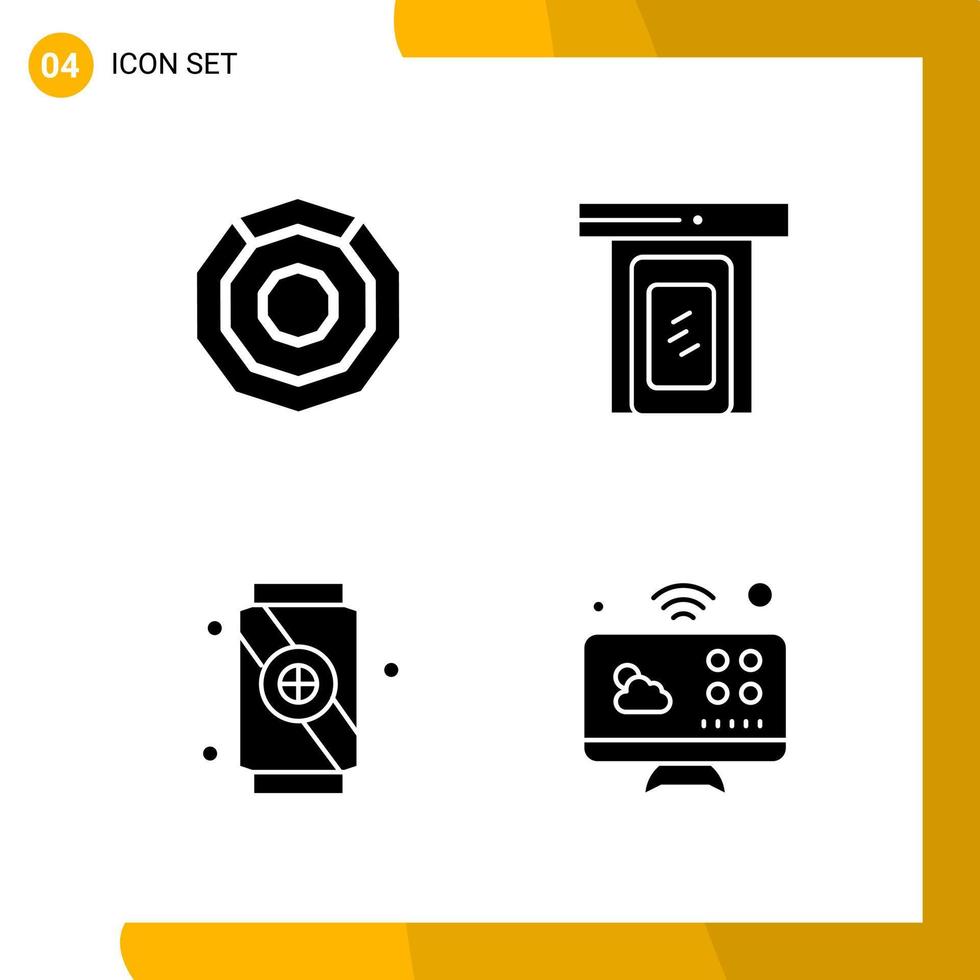 4 Icon Set. Solid Style Icon Pack. Glyph Symbols isolated on White Backgound for Responsive Website Designing. vector