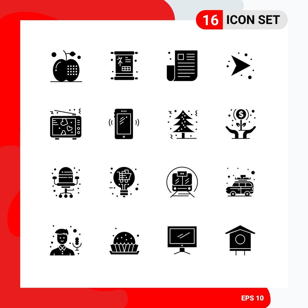 Pack of 16 creative Solid Glyphs of right direction sign arrows page Editable Vector Design Elements