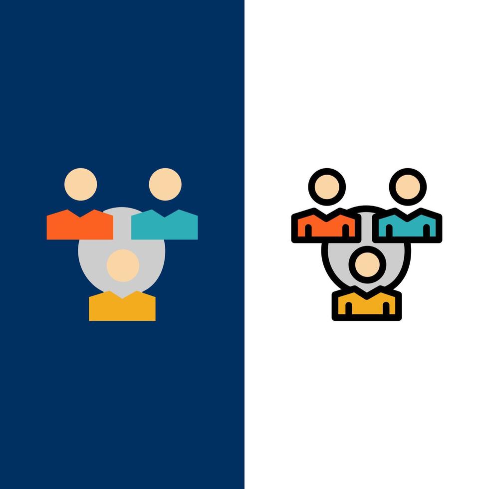 Connection Meeting Office Communication  Icons Flat and Line Filled Icon Set Vector Blue Background