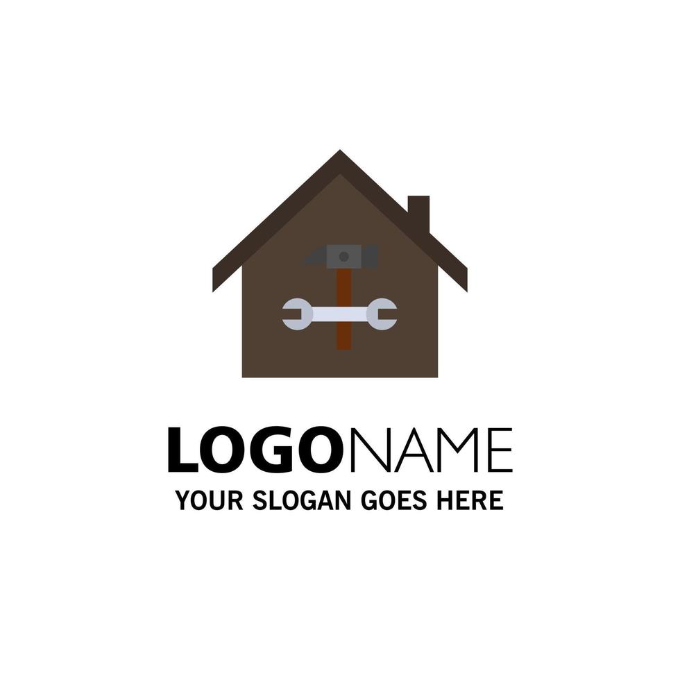 Home Building Construction Repair Hammer Wrench Business Logo Template Flat Color vector