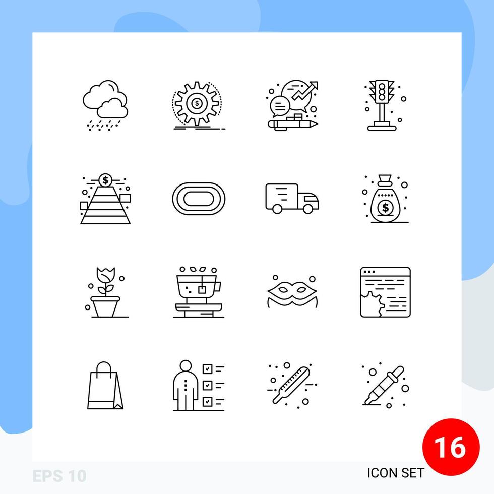 Outline Pack of 16 Universal Symbols of finance traffic business life office Editable Vector Design Elements