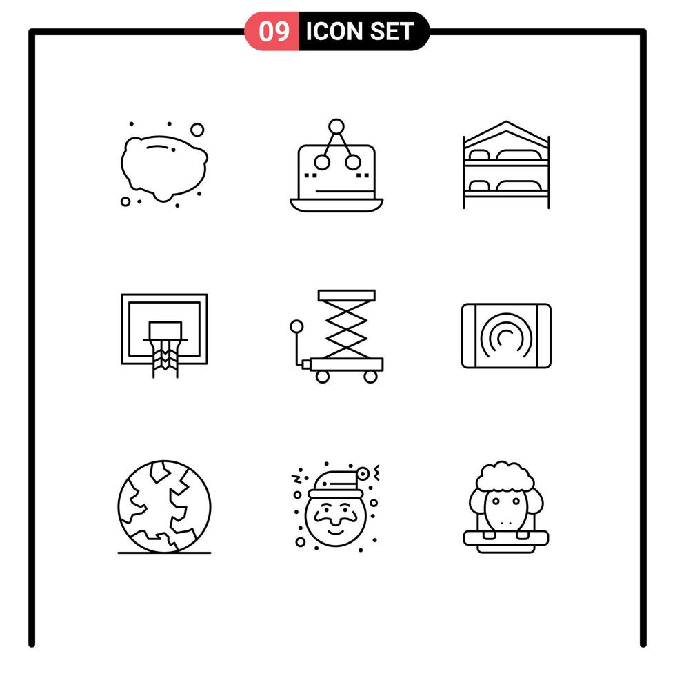 Stock Vector Icon Pack of 9 Line Signs and Symbols for car pole bed court basket Editable Vector Design Elements