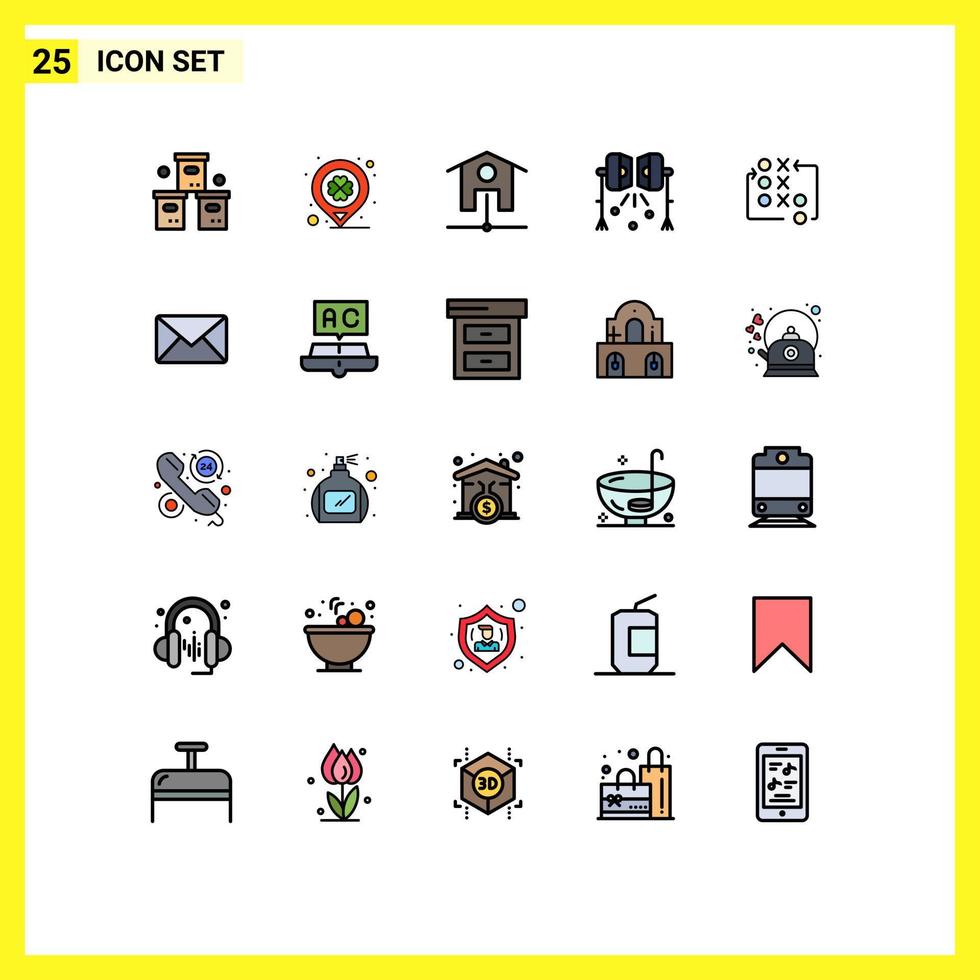 User Interface Pack of 25 Basic Filled line Flat Colors of game studio lightning marker spotlight illumination Editable Vector Design Elements