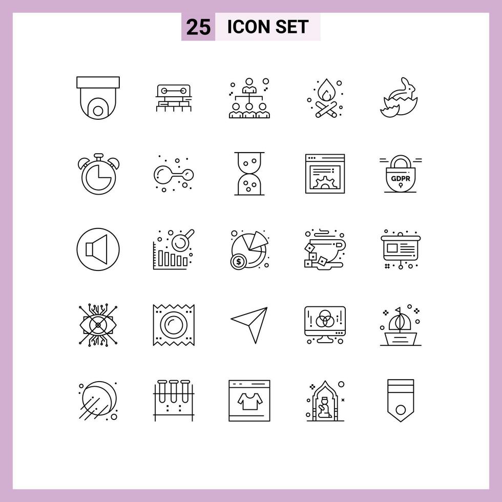 25 Universal Lines Set for Web and Mobile Applications easter fire water campfire share Editable Vector Design Elements