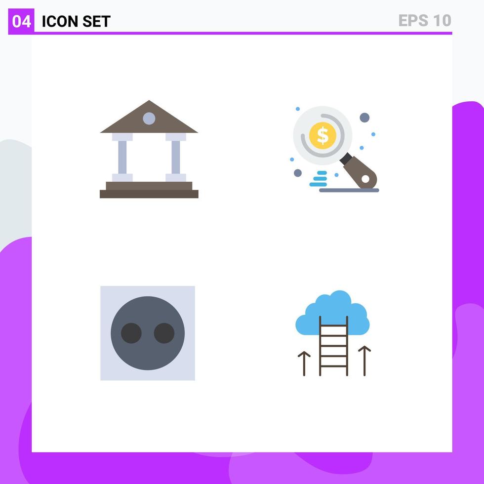 Pack of 4 creative Flat Icons of bank electric finance search equipment Editable Vector Design Elements